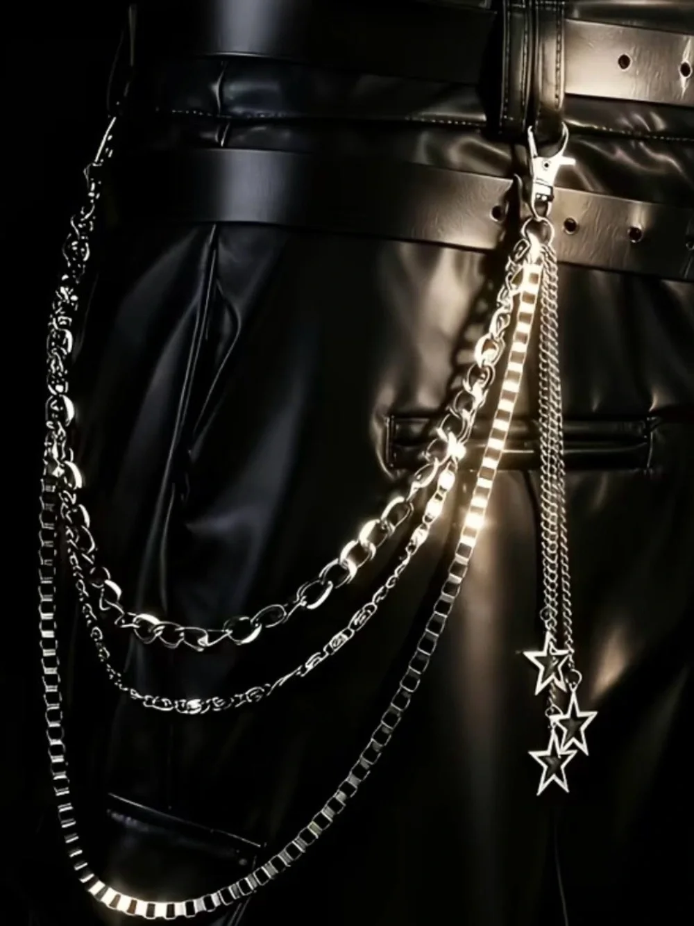 Unisex Black Chain Belt with Star Charms